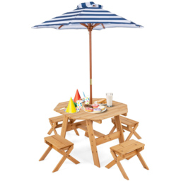 Costway 4 Seater Kids Picnic Dining Set with Adjustable Umbrella Natural - Cream - Wilko - thumbnail 3