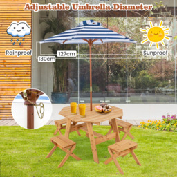 Costway 4 Seater Kids Picnic Dining Set with Adjustable Umbrella Natural - Cream - Wilko - thumbnail 6
