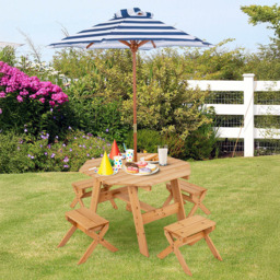 Costway 4 Seater Kids Picnic Dining Set with Adjustable Umbrella Natural - Cream - Wilko - thumbnail 1
