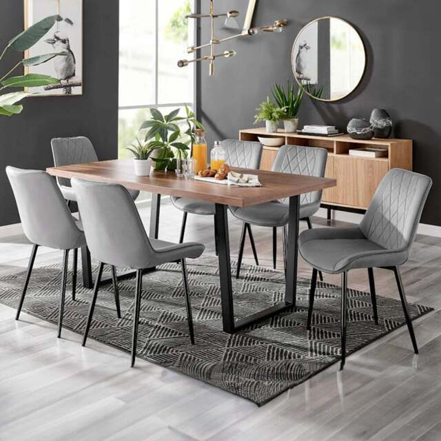 Furniturebox Solo Cesano 6 Seater Dining Set Brown Grey and Black - Wilko - image 1