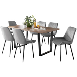 Furniturebox Solo Cesano 6 Seater Dining Set Brown Grey and Black - Wilko - thumbnail 3