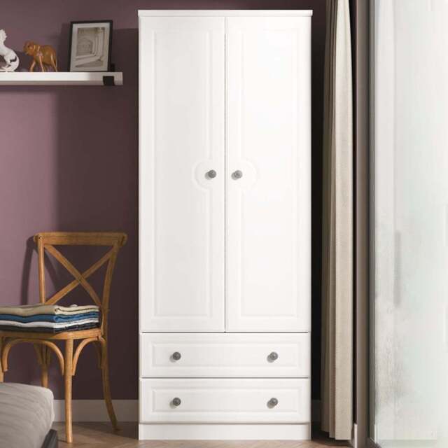Crowndale Pembroke 2 Door 2 Drawer Matt White Wardrobe Ready Assembled - White Matt - Wilko - image 1