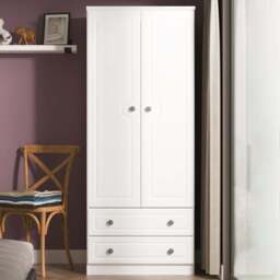 Crowndale Pembroke 2 Door 2 Drawer Matt White Wardrobe Ready Assembled - White Matt - Wilko
