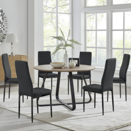 Furniturebox Fira Valera Wood Effect 6 Seater Round Dining Set Brown and Black - Wilko - thumbnail 1
