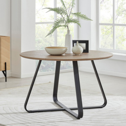 Furniturebox Fira Valera Wood Effect 6 Seater Round Dining Set Brown and Black - Wilko - thumbnail 3