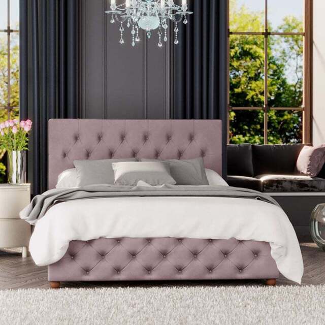 Laurence Llewelyn-Bowen Luna Super King Blush Plush Velvet Ottoman Bed - Pink - Wilko