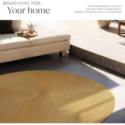 tectake Raya Round Jute Effect Boho Style Rug 160cm - Size: 0.5 x 160 x 160cm - Brown - Wilko - thumbnail 5