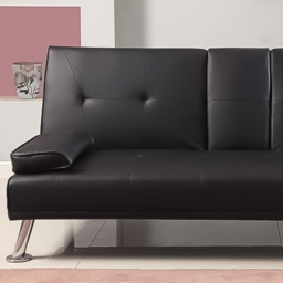 Brooklyn Italian Double Sleeper Black Faux Leather Sofa Bed with Cup Holder - Size: 2 Seater - Wilko - thumbnail 4