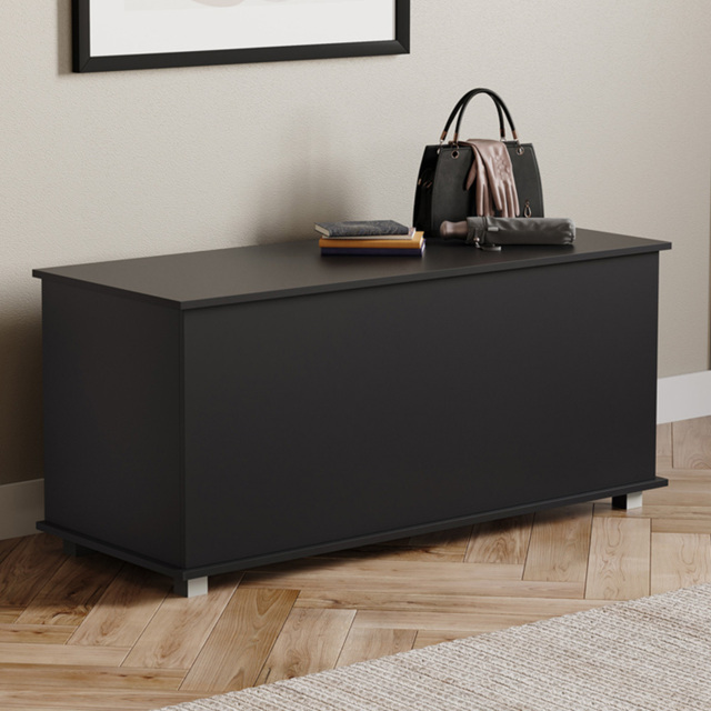Vida Designs Leon Black Wooden Storage Ottoman - Size: 40cm x 100 x 46cm - Wilko - image 1