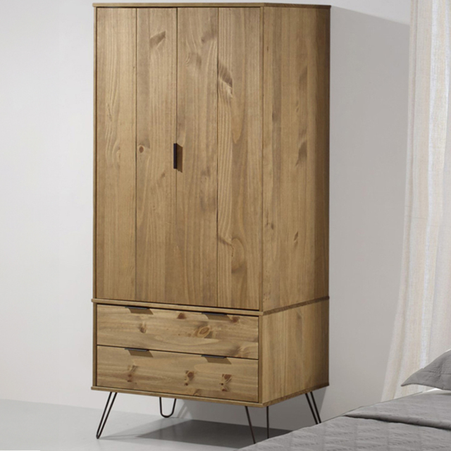 Augusta Pine 2 Door 2 Drawer Wardrobe - Size: 2 Door, 2 Drawer - Brown - Wilko - image 1