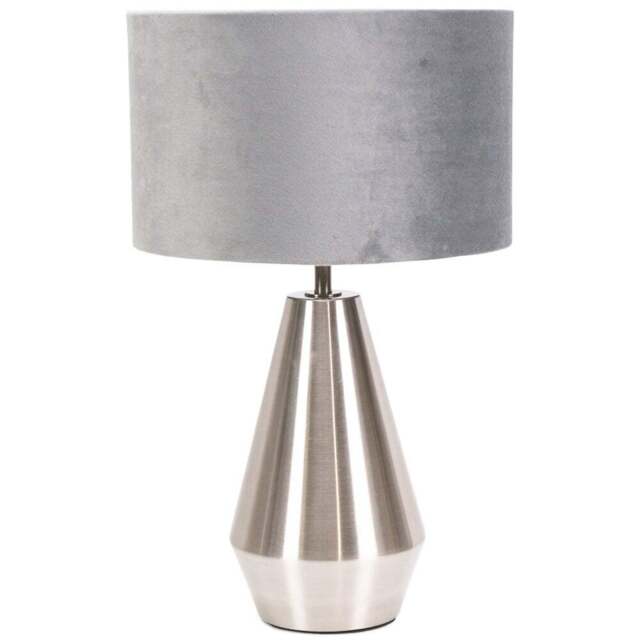 ValueLights Jax Reni Grey Velvet and Chrome Drum Shade Touch LED Table Lamp - Size: 41 x 25 x 25cm - Silver - Wilko - image 1