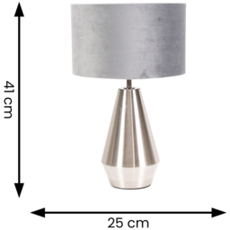 ValueLights Jax Reni Grey Velvet and Chrome Drum Shade Touch LED Table Lamp - Size: 41 x 25 x 25cm - Silver - Wilko - thumbnail 7