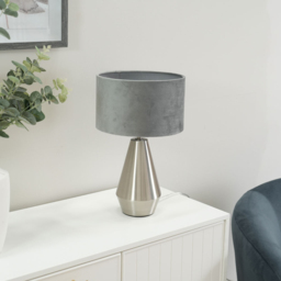 ValueLights Jax Reni Grey Velvet and Chrome Drum Shade Touch LED Table Lamp - Size: 41 x 25 x 25cm - Silver - Wilko - thumbnail 6