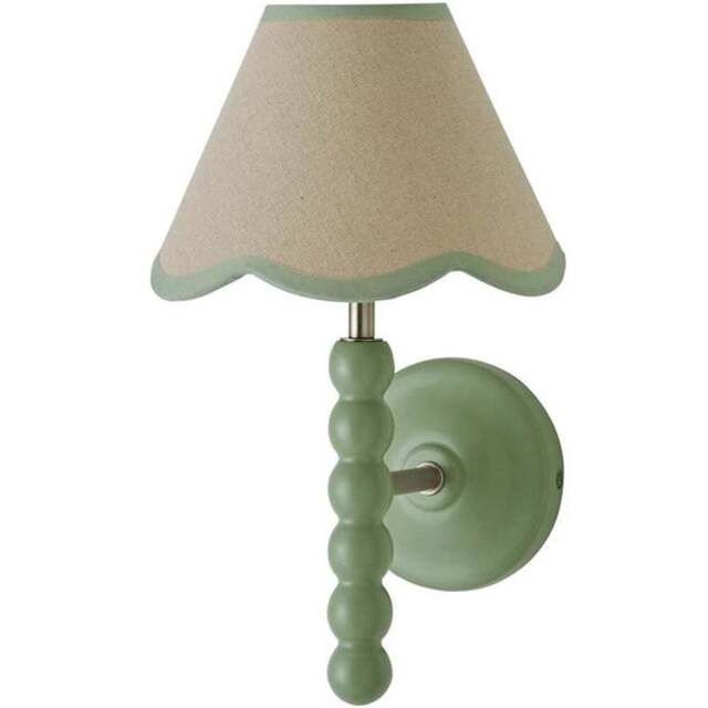 ValueLights Trim Scallop Shade Green Bobbin LED Wall Light with Bulb - Size: 32 x 19 x 20cm - Wilko - image 1