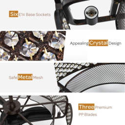 Costway Coffee Caged Crystal Ceiling Fan Light - Size: 82 x 82 x 37cm - Brown - Wilko - thumbnail 7