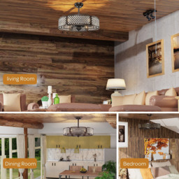 Costway Coffee Caged Crystal Ceiling Fan Light - Size: 82 x 82 x 37cm - Brown - Wilko - thumbnail 6