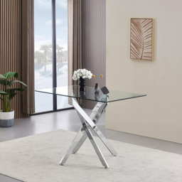 Kosy Koala 4 Seater Glass and Leather Rectangle Dining Table Set Chrome and White - Clear - Wilko - thumbnail 3