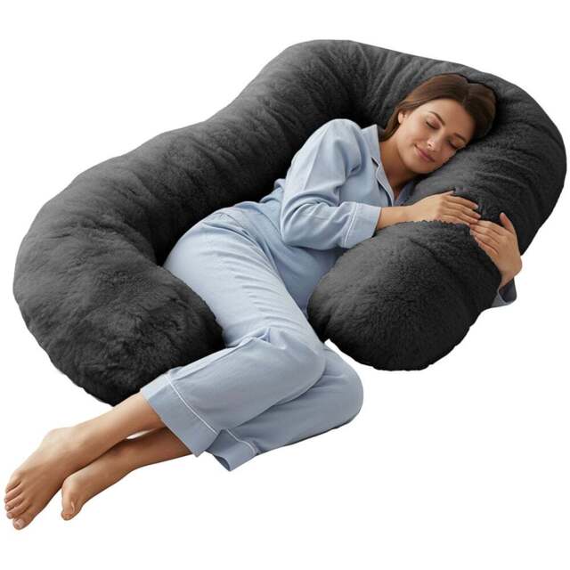 Sweet Dreams Alpine Charcoal Faux Fur Maternity Pillow 135 x 75cm - Size: 135 x 75 x 1cm - Wilko - image 1