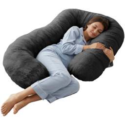 Sweet Dreams Alpine Charcoal Faux Fur Maternity Pillow 135 x 75cm - Size: 135 x 75 x 1cm - Wilko