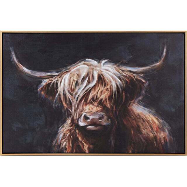Black Rusty the Highland Cow Framed Art Canvas 60 x 90cm - Size: 90 x 60 x 3.8 - Wilko - image 1