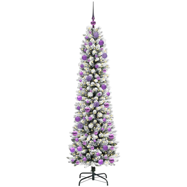 vidaXL Pre-Lit Warm White LED and Lilac Baubles White Artificial Christmas Tree with Stand 5.9ft - Wilko - image 1