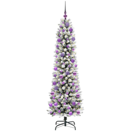vidaXL Pre-Lit Warm White LED and Lilac Baubles White Artificial Christmas Tree with Stand 5.9ft - Wilko - thumbnail 1