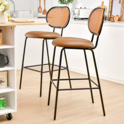 Costway Brown PU Leather Bar Stool Set of 2 - Size: 85 x 56 x 23cm - Wilko