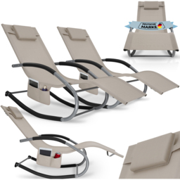 tectake Taya Set of 2 Beige Rocking Sun Lounger - Size: 92 x 62 x 142cm - Wilko - thumbnail 3