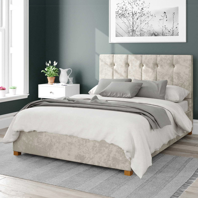 Aspire Hepburn Single Pearl Mirazzi Velvet Ottoman Bed - Cream - Aspire Beds - Wilko - image 1