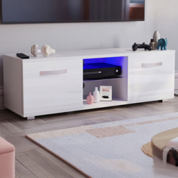 Vida Designs Cosmo 2 Door 2 Shelf White Small TV Unit with LED - Size: 40 x 120 x 38cm - Wilko