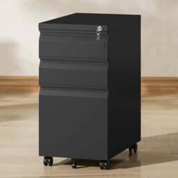 Vinsetto 3 Drawer Black Lockable Steel File Cabinet with Wheels - Wilko - thumbnail 1