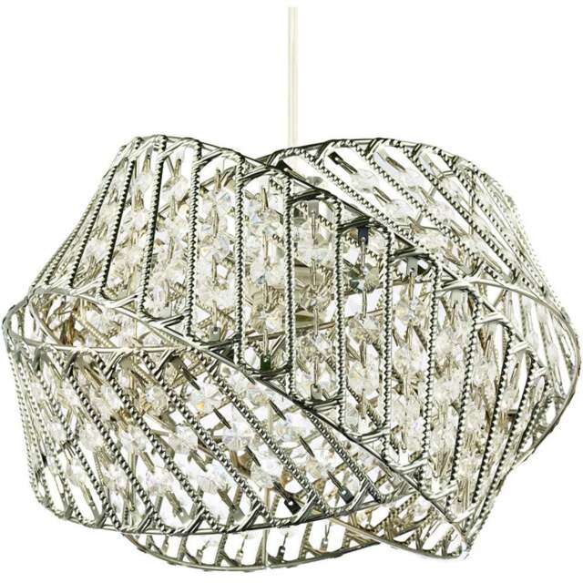Happy Homewares 3 Ring Chrome Pendant Light Shade with Acrylic Bead - Size: 21 x 30 x 30cm - Silver - Wilko - image 1