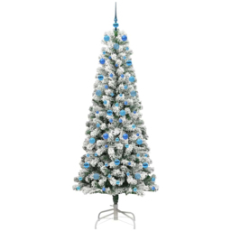 vidaXL Pre-Lit Warm White LED and Blue Baubles Snow Flocked Artificial Christmas Tree 6.8ft - Green - Wilko - thumbnail 5