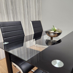 Kosy Koala 4 Seater Glass and Faux Leather Striped Design Dining Set Black and White - Portland - Wilko - thumbnail 6