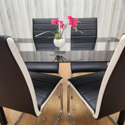 Kosy Koala 4 Seater Glass and Faux Leather Striped Design Dining Set Black and White - Portland - Wilko - thumbnail 3