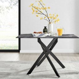 Furniturebox Tavalo 4 Seater Glass Dining Table Marble Effect and Black - Grey - Wilko - thumbnail 6