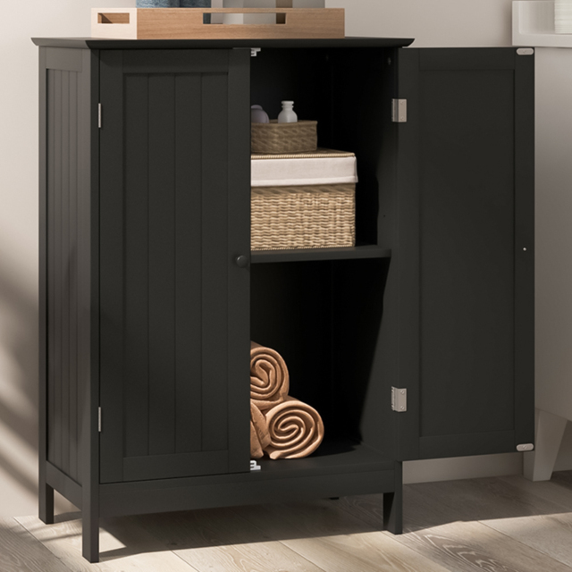 Costway 2 Door Black Bathroom Floor Cabinet - Size: 95 x 42 x 15cm - Wilko - image 1