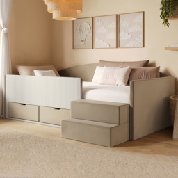 Flair Elisa Beige Velvet and Cord Low Sleeper Bed with Storage with Storage - Size: 68.5 x 135 x 201cm - Wilko