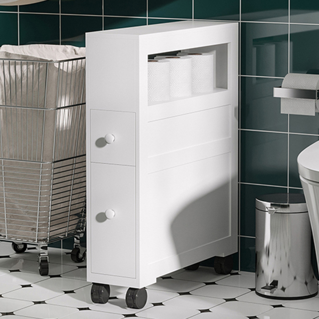Portland 2 Drawer White Slim Floor Cabinet - Size: 16 x 52 x 72cm - Wilko - image 1