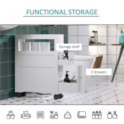 Portland 2 Drawer White Slim Floor Cabinet - Size: 16 x 52 x 72cm - Wilko - thumbnail 7