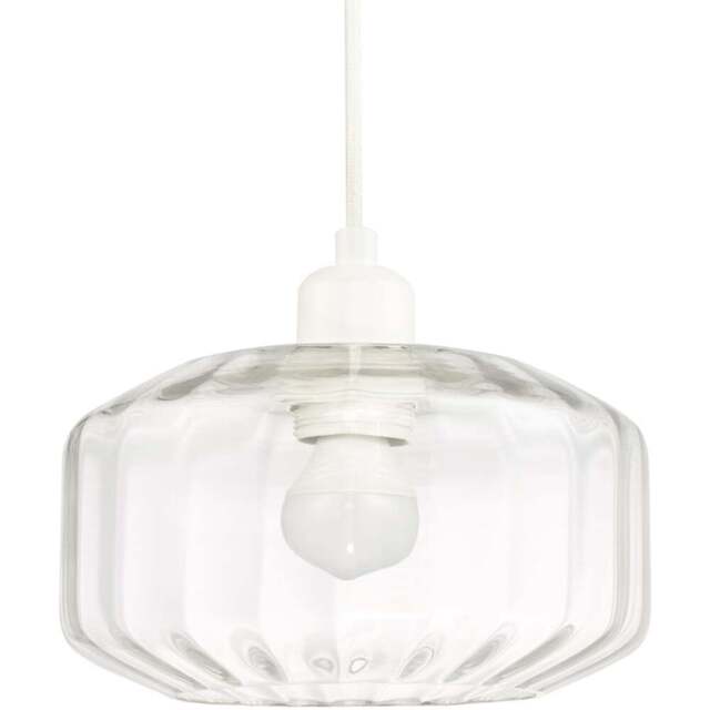 Happy Homewares Clear Ribbed Glass Flat Style Pendant Shade - Size: 13 x 20 x 20cm - Wilko - image 1