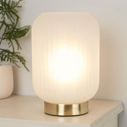Lighting Collection Matson Frosted White Glass Shade Brass Table Lamp - Size: 24 x 16 x 16cm - Frosted White and Satin Antique Brass - Wilko - thumbnail 3