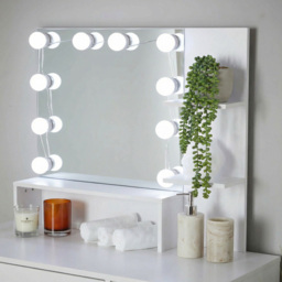 Home Source Sophie Single Door Single Drawer White Hollywood Dressing Table Set with LED Mirror - Size: 134 x 90 x 40cm - Wilko - thumbnail 5