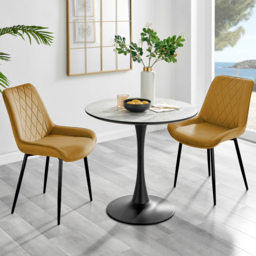 Furniturebox Elissa Cesano Marble Effect 2 Seater Round Dining Set White Mustard and Black - Yellow - Wilko - thumbnail 1
