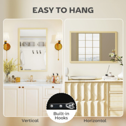 Portland Natural Rectangular Wall Bathroom Mirror 60 x 40cm - Size: 60 x 2 x 40cm - Natural wood finish - Wilko - thumbnail 7