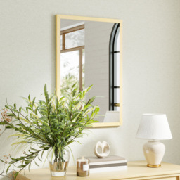 Portland Natural Rectangular Wall Bathroom Mirror 60 x 40cm - Size: 60 x 2 x 40cm - Natural wood finish - Wilko - thumbnail 6