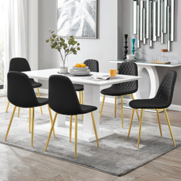 Furniturebox Molini Solara 6 Seater Dining Set White Gloss Black and Gold - Wilko - thumbnail 1