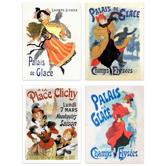 Artery8 Vintage Palais De Glace Champs Elysees Ice Palace Skating Wall Art Print 30 x 41cm 4 Pack - Size: 40.5 x 30.5 x 0.3cm - Multi - Wilko - image 1