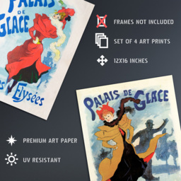 Artery8 Vintage Palais De Glace Champs Elysees Ice Palace Skating Wall Art Print 30 x 41cm 4 Pack - Size: 40.5 x 30.5 x 0.3cm - Multi - Wilko - thumbnail 5
