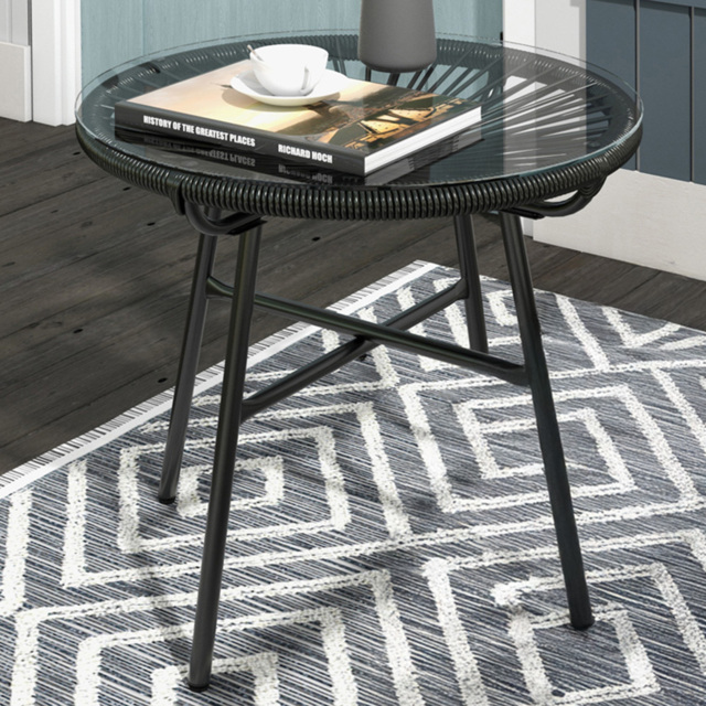 Outsunny Black Rattan Tempered Glass Side Table - Size: 50 x 50 x 50cm - Wilko - image 1